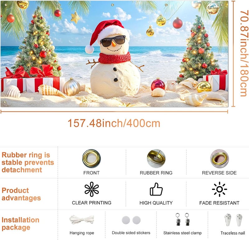 IVN Christmas Holiday Garage Door Banner 6x13 ft Tropical Sandman Scene Backdrop Garage Door Cover Mural with Palm Tree Ornaments Christmas Garage Door Covers Decorative for Winter Beach Party - Image 3